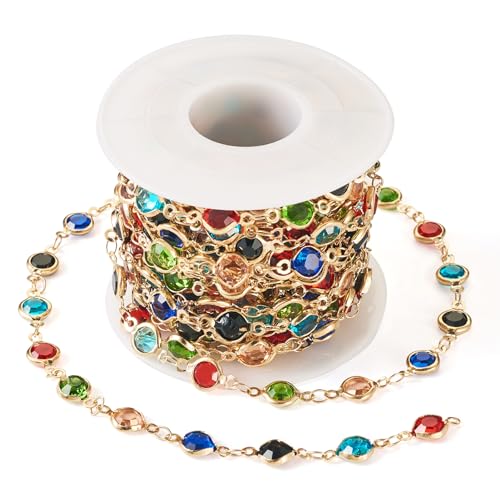 Sparkeads 5 m lange Strass-Schmuck-Messing-Kette, hellgoldene Perlenkette, Halskette, gelötete Kette, flach, rund, handgefertigt, Messinggliederketten für Schmuckherstellung, Damen, Handwerk, Armband, von Sparkeads