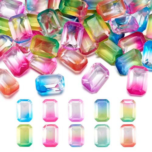 Sparkeads 50 Stück facettierte Harz-Cabochons, 13,5 mm, achteckig, Farbverlauf, bunte transparente Cabochons für Scrapbooking, Schmuckherstellung, Handyhüllen, Zubehör, Bastelanhänger von Sparkeads