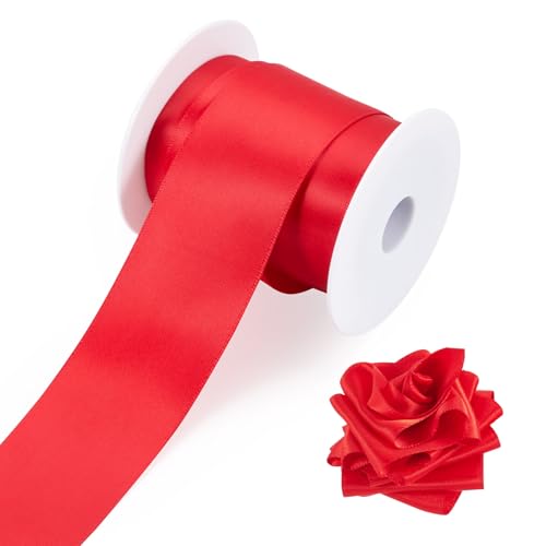 Sparkeads 9,1 m rotes doppelseitiges Satinband, 3,8 cm, doppelseitig, solides Polyester, dekorative Bänder für Blumenstrauß, Hochzeit, Valentinstag, Brautparty, Boxen, Verpackung, Schleife, Kranz, von Sparkeads