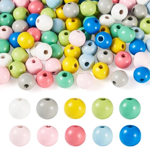 Sparkeads Holzperlen mit großem Loch, bunte runde Perlen, 10,5 mm, lose Abstandshalter für Makramee, Rosenkranz, Schlüsselanhänger, Schmuck, Armband, Halskette, Zubehör, 100 Stück von Sparkeads