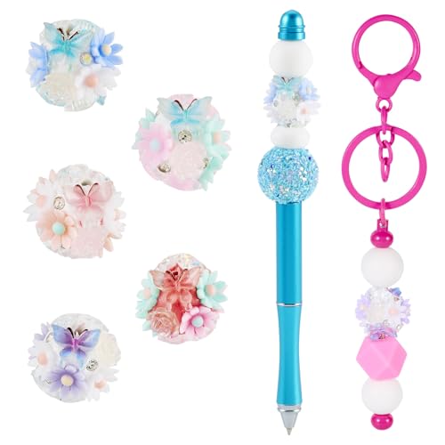 Sparkeads Polymer-Ton-Perlen für Stift, Blumenkugel, Strass, leuchtet im Dunkeln, Blumen-Schmetterlings-Perlen, Großpackung für Halskette, Schmuckherstellung, Armband, Ohrringe, Bastelzubehör, 5 Stück von Sparkeads