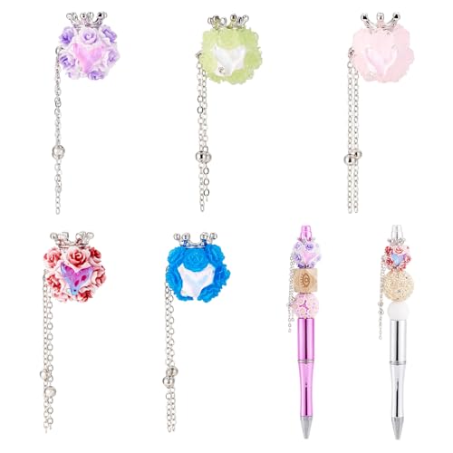 Sparkeads Polymer-Ton-Perlen für Stift, Blumenkugel, Strass, leuchtet im Dunkeln, florale Perlen mit Metallkette für Halskette, Schmuckherstellung, Armband, Ohrringe, Bastelzubehör, 5 Stück von Sparkeads