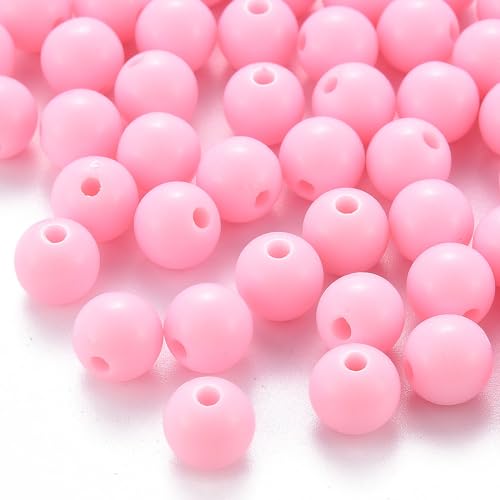 Sparkeads Runde Abstandshalter-Perlen, 8 mm, rosa, undurchsichtig, Acryl-Kugeln, gebohrt, lose Bastelperlen für selbstgemachte Halsketten, Ohrringe, Armbänder, Schmuckherstellung, 200 Stück von Sparkeads