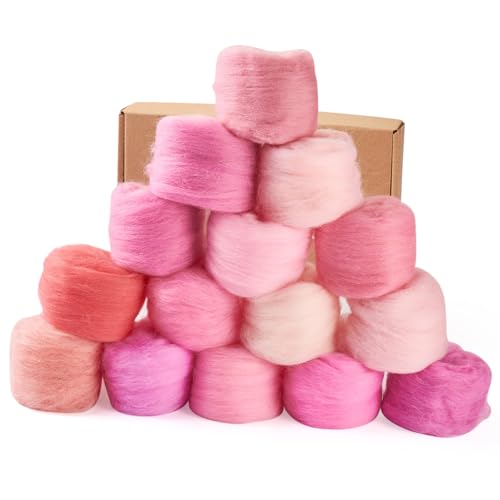 Sparkeads Wolle Roving Garn zum Nadelfilzen Rosa Weiche Faser Wollbedarf für DIY Hand Spinning Weben Anfänger Erwachsene Handgemachte Puppen Gefilzte Tier Frauen 75G von Sparkeads