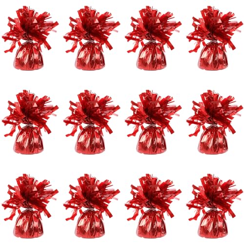 Ballongewichte für Heliumballons in roter Folie - 12 x 160 g schwere Ballongewichte Geburtstagsparty Hochzeit Feier Dekor mit Quasten von Sparkles Partyware