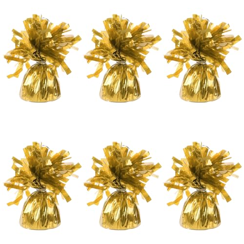 Folienballongewichte für Heliumballons in Goldfolie - 6 x 160 g schwere Ballongewichte Geburtstagsparty Hochzeit Feier Dekor mit Quasten von Sparkles Partyware