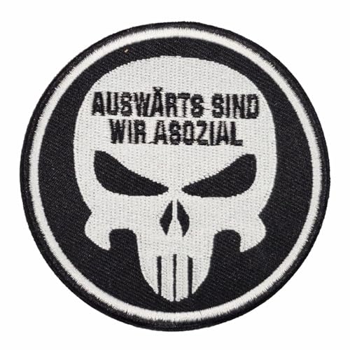 Aufnäher Aufbügler Patch Auswärts sind wir Asozial malle fussball ultras kutte weste von Spaß Kostet