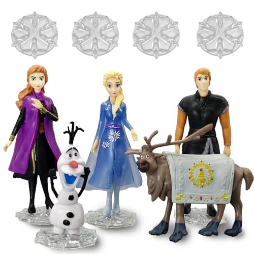 ELSA Tortendeko Frozen Figuren Eiskönigin Anna und ELSA Figur Set für die Kuchendeko, Enthält Anna, Kristoff, Sven, Olaf, ELSA Spielzeug, 8-12 cm Groß mit Vier Schneeflocken-Unterlagen. von SpassHaus