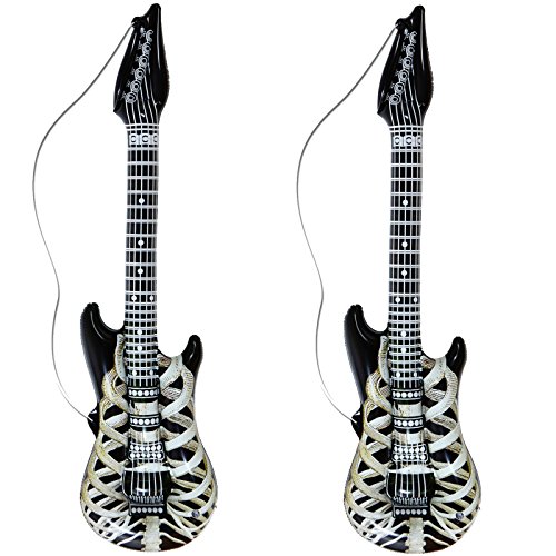 2 aufblasbare Gitarre Skelett Horrorgitarre 105cm Aufblas Gitarre Musikinstument für Halloween Gothic Anfänger von Spassprofi