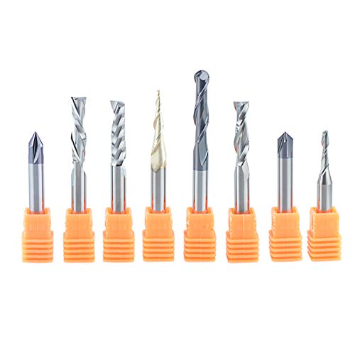 SpeTool 8-teiliges Hartmetall-CNC-Fräser-Bit-Set, 1/4-Zoll-Schaft für Holzbearbeitung, Detail, Schnitzen, Trimmen, V-Nut, Gravieren, Schlitzen von SpeTool