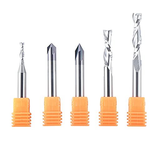 SpeTool CNC-Fräser-Bit-Sets, Cabid-Bit, 1/4-Zoll-Schaft nach oben nach unten, V-Nut für Holzarbeiten, Anfänger, Gravurschlitz, 5 Stück von SpeTool