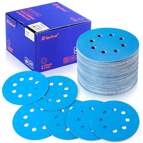 SpeTool Schleifpapier 125mm Klett 60 Stück Schleifscheiben 8 Löchern Schleifpapier Set Körnung 80 120 180 240 320 400 für Exzenterschleifer Keramik Schleifpapier rund für Holz Metall von SpeTool