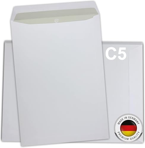 SPECHT 25er Packung Versandtaschen C5 - Briefumschläge A5 Weiß, Ohne Fenster, Selbstklebend, 120g/m² Kraftpapier, Kuvert & Geschäftsumschlag, Ideal für Geschäfts- & Privatpost, Made in Germany von Specht