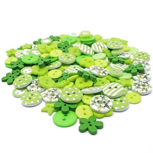 150 Stück gemischte Holzknöpfe aus Acryl und Harz für Kartengestaltung, Verzierungen – 15 Farbpackungen (grün/weiß) von Special-Touches
