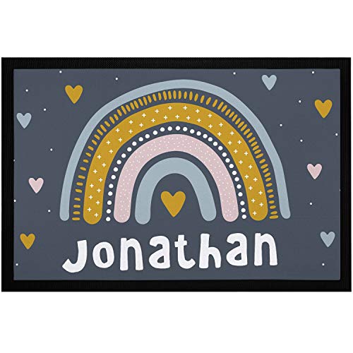 SpecialMe® Fußmatte Kinderzimmer Regenbogen personalisiert mit Name Herz Türvorleger Kind Skandi rutschfest & waschbar Jungen weiß 60x40cm von SpecialMe