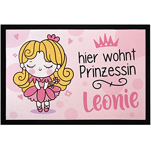 SpecialMe® Fußmatte Kinderzimmer personalisiert Hier wohnt Prinzessin + anpassbarer Name Türvorleger Mädchen rutschfest & waschbar weiß 60x40cm von SpecialMe