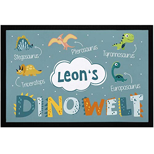 SpecialMe® Fußmatte Kinderzimmer personalisiert mit Name Dinowelt Türvorleger Kind rutschfest & waschbar weiß 60x40cm von SpecialMe