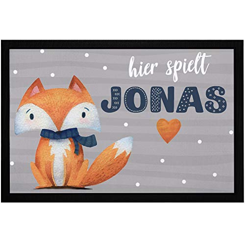 SpecialMe® Fußmatte Kinderzimmer personalisiert mit Name Fuchs Fox Skandi Stil Türvorleger Kind rutschfest & waschbar weiß 60x40cm von SpecialMe