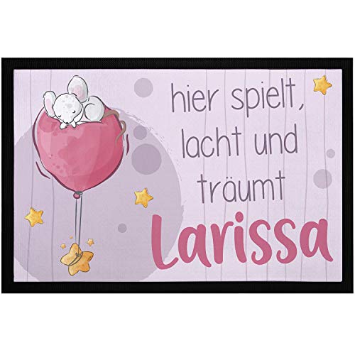 SpecialMe® Fußmatte Kinderzimmer personalisiert mit Name Luftballon Stern Türvorleger Mädchen rutschfest & waschbar weiß 60x40cm von SpecialMe