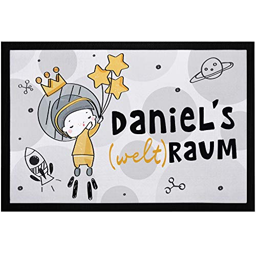 SpecialMe® Fußmatte Kinderzimmer personalisiert mit Name Welt-Raum Planet Türvorleger Kind rutschfest & waschbar weiß 60x40cm von SpecialMe