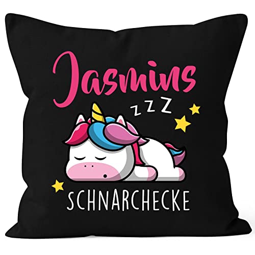 SpecialMe® Kissen-Bezug Kinder mit Namen personalisierbar Wunschname Schnarchecke Einhorn Namenskissen Kinder Baby schwarz 40cm x 40cm von SpecialMe