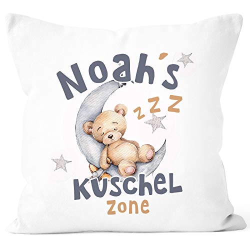 SpecialMe® Kissen-Bezug für Kinder Teddy Mond Kuschelzone Wunsch-Name personalisierte Geschenke Baby weiß 40cm x 40cm von SpecialMe