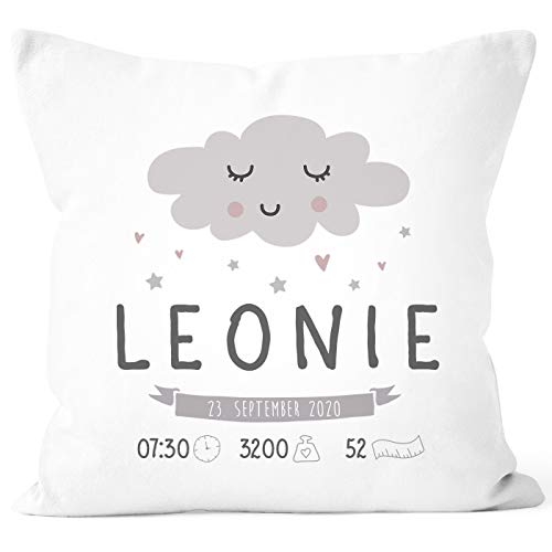 SpecialMe® personalisierbares Kissen zur Geburt, Geburtskissen Wolke Sonne personalisiertes Geschenk Daten Geburt Baby Wolke weiß 40cm x 40cm von SpecialMe