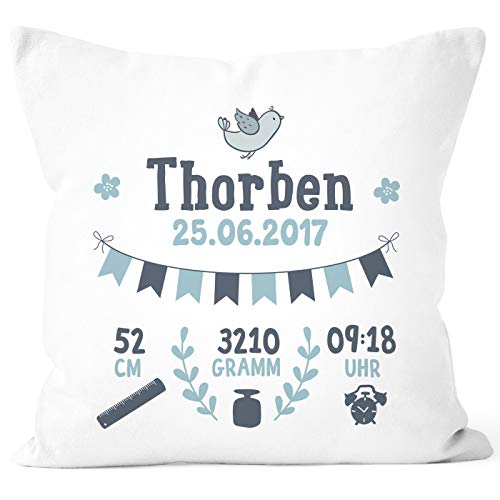 SpecialMe® personalisierbares Kissen zur Geburt, Geburtskissen für Jungen, Namenskissen Geschenk Geburt Baby, Kissen-Bezug ohne Füllung weiß Unisize von SpecialMe