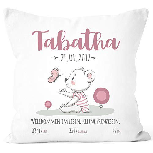 SpecialMe® personalisierbares Kissen zur Geburt, Geburtskissen für Mädchen, Namenskissen Geschenk Geburt Baby, Kissen-Bezug ohne Füllung weiß Unisize von SpecialMe