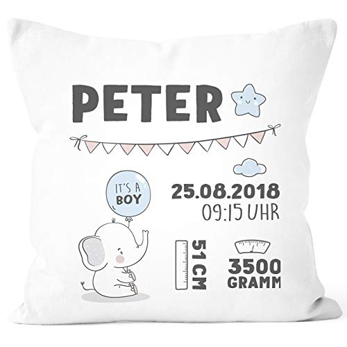 SpecialMe® personalisierbares Kissen zur Geburt mit Hase, Geburtskissen, Namenskissen Geschenk Geburt Baby Mädchen Junge Wunschname, Kissen-Bezug ohne Füllung Boy weiß Unisize von SpecialMe