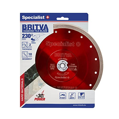 Diamant Trennscheibe 230mm von Specialist+ IExtra Dünn (2 mm) Bohrung 22,2 für Winkelschleifer I Fliesen Scheibe mit Turbo Mesh Ornament für Feinsteinzeug, Porzellan, Verbundstein, Granit, Keramik von Specialist+