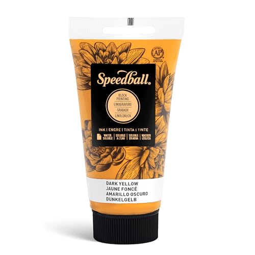 Speedball 3512 Wasserlösliche Blockdruckfarbe, kräftige Farbe mit Satin-Finish, AP, ungiftig, 2,5 ml, Dunkelgelb von Speedball