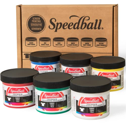 Speedball 4504W Stoff-Siebdrucktinte Set, Schwarz, Grün, Weiß, Blau, Gelb, Rot von Speedball