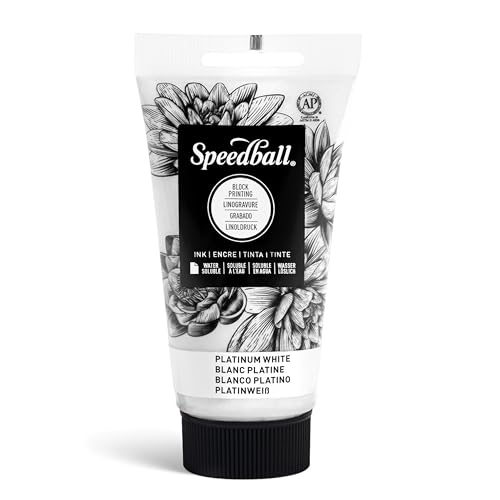 Speedball 3517 wasserlösliche Blockdruckfarbe, kräftige Farbe mit Satin-Finish, AP-zertifiziert, 70 ml, Platinweiß von Speedball