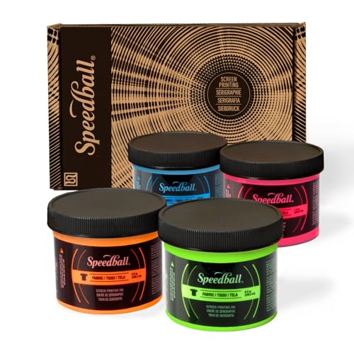 Speedball Stoff-Siebdruckfarben-Set, 118 ml, fluoreszierende Farben: Hot Pink, Limettengrün, Orange und Blau Speedball Stoff-Siebdruckfarben-Set, 118 ml, fluoreszierende Farben: Hot Pink, Limettengrün, Orange und Blau von Speedball