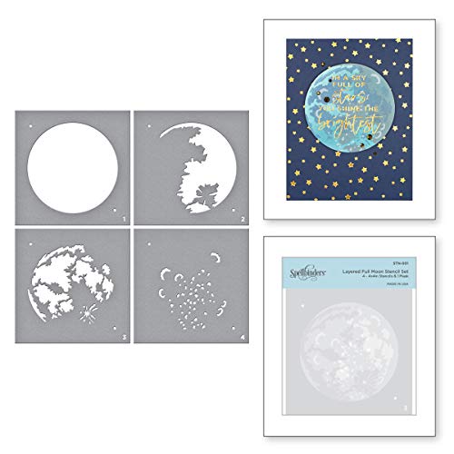 Spellbinders 650809 Stencil-Layered Full Moon Schablone – mehrlagiger Vollmond, Mylar, Weiss/opulenter Garten von Spellbinders