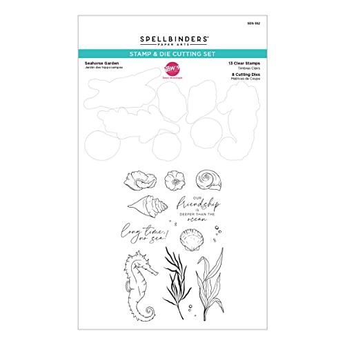 Spellbinders 689611 Stamp Garden By Seepferdchen-Garten-Stempel-und Stanzformen-Set aus der Seahorse Kisses-Kollektion von Dawn Woleslagle, Metall Acryl, One size von Spellbinders