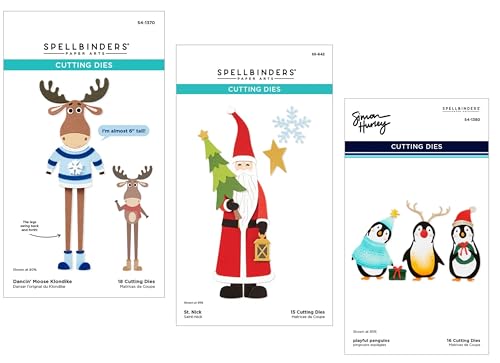 Spellbinders Fun Holiday Trio – St. Nick, Dancin' Elch Klondike und verspielte Pinguine – Set mit 3 Stanzformen von Spellbinders