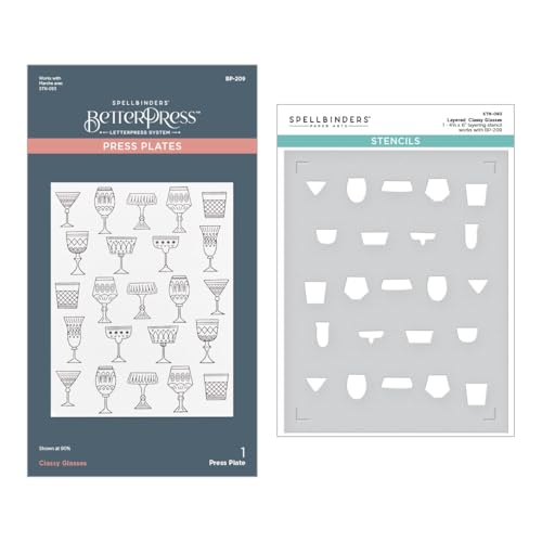 Spellbinders Press Plate & Stencil Bundle-Layered Classy Glasses von Spellbinders