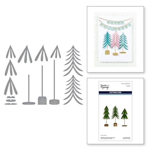 Spellbinders Skurrile Flaschenbürsten-Bäume geätzte Stanzformen aus der Timeless Trees Kollektion von Simon Hurley von Spellbinders