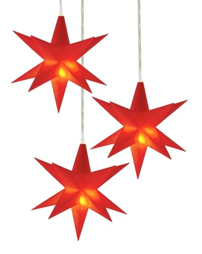 3D Weihnachtsstern 12 cm 3er Set warm weiß Beleuchtet - rot - LED Fenster Leuchtstern mit Timer Batterie betrieben - Stern Weihnachtsdeko Fensterdeko Weihnachten Advent Winter Deko Dleuchtung von Spetebo