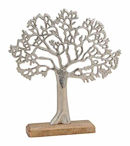 Alu Lebensbaum 33x30 cm auf Mangoholz - Baum Tischdeko Fensterdeko Holz Dekoration Baum Aluminium Mango Silber von Spetebo