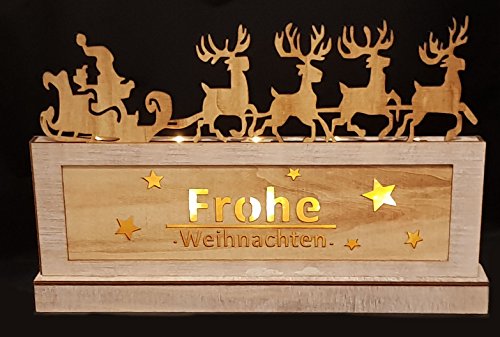 Holz Deko Leuchte "Frohe Weihnachten" - 10 LED / 45x30 cm - Fensterdeko Tischdeko Lampe von Spetebo