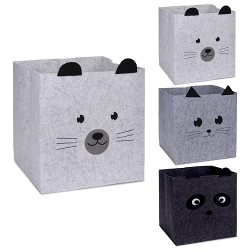 Katzen Aufbewahrungs Box 3er Set - 32 x 32 cm - Faltbare Sortierbox für Würfelregale - Regal Kinder Spielzeugkiste Ordnungsbox Würfel Stofbox von Spetebo