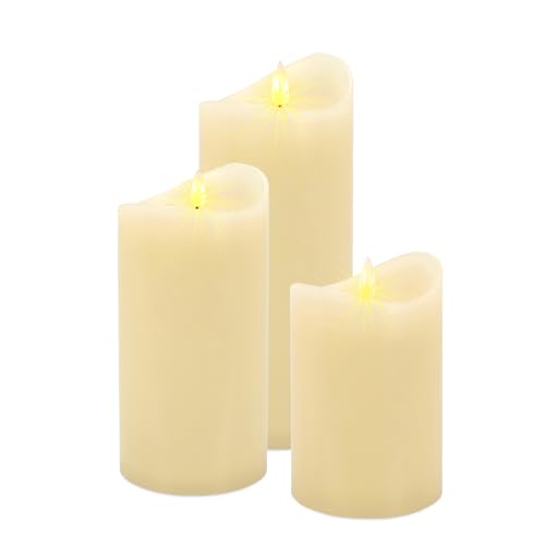 LED Echtwachskerze warm weiß mit Timer 3er Set - 10/12 / 15 cm - Künstliche Kerzen mit Flacker Effekt Batterie betrieben - Weihnachten Advent Winter Deko Beleuchtung Kerze flammenlos von Spetebo