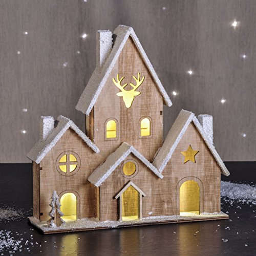 Spetebo LED Holz Haus beleuchtet - Tischdeko mit 6 Lichtern - Weihnachtsdeko Fensterdeko von Spetebo