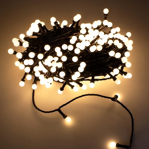 LED Lichterkette für Außen mit 200 mini Kugeln - 20 m - Deko Beleuchtung warm weiß mit Dimmer und Timer - Kugellichterkette Weihnachten Party Licht mit Stecker wasserdicht von Spetebo