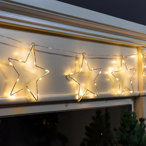 Lichterkette mit 8 LED Sternen warm weiß - 200 cm - Weihnachts Deko Beleuchtung Batterie betrieben - Advent Winter Lichtervorhang Fenster Wand Dekoration von Spetebo