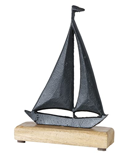 Maritimer Deko Aufsteller Segelboot - 22 cm – Segelschiff aus Aluminium mit Mangoholz Fuß – Metall Boot Tischdeko Ständer Schiff auf Holz Standfuß von Spetebo