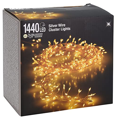 Spetebo Cluster Micro Lichterkette 1440 LED warmweiß - 1440 cm - Büschel Leuchtdraht Drahtlichterkette mit Netzteil für Innen und Außen von Spetebo